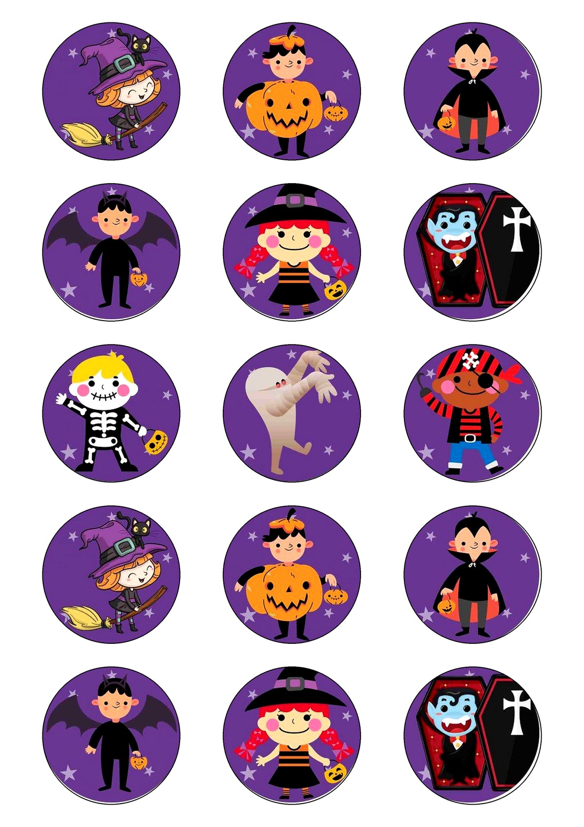 15 decoraciones redondas comestibles de Halloween con casas encantadas, luna llena y calaveras para magdalenas.