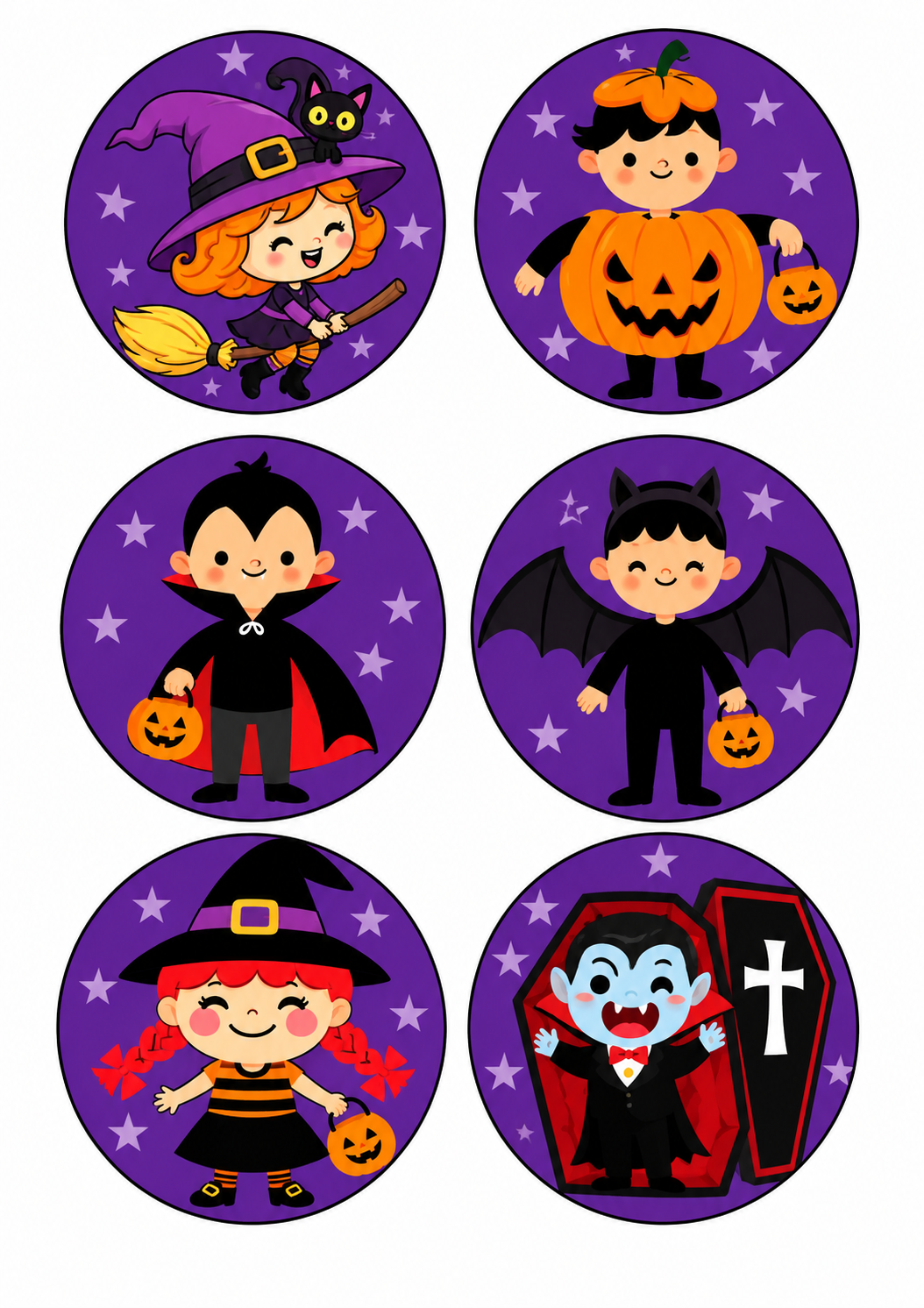 6 decoraciones redondas comestibles de Halloween con casas encantadas, calaveras y calabazas para magdalenas.