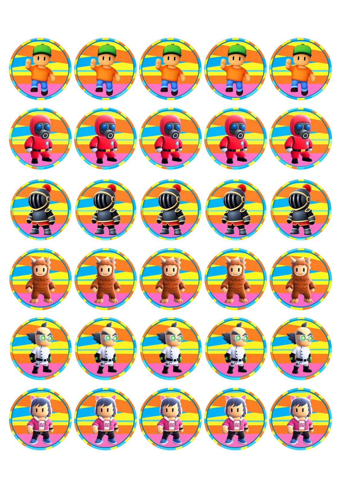 Oblea o papel de azúcar con personajes de Stumble Guys para tartas infantiles.