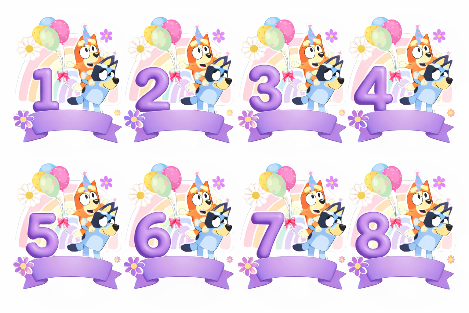 Imagen comestible para una tarta de BLUEY con la edad y una pancarta con el nombre - Rectangular