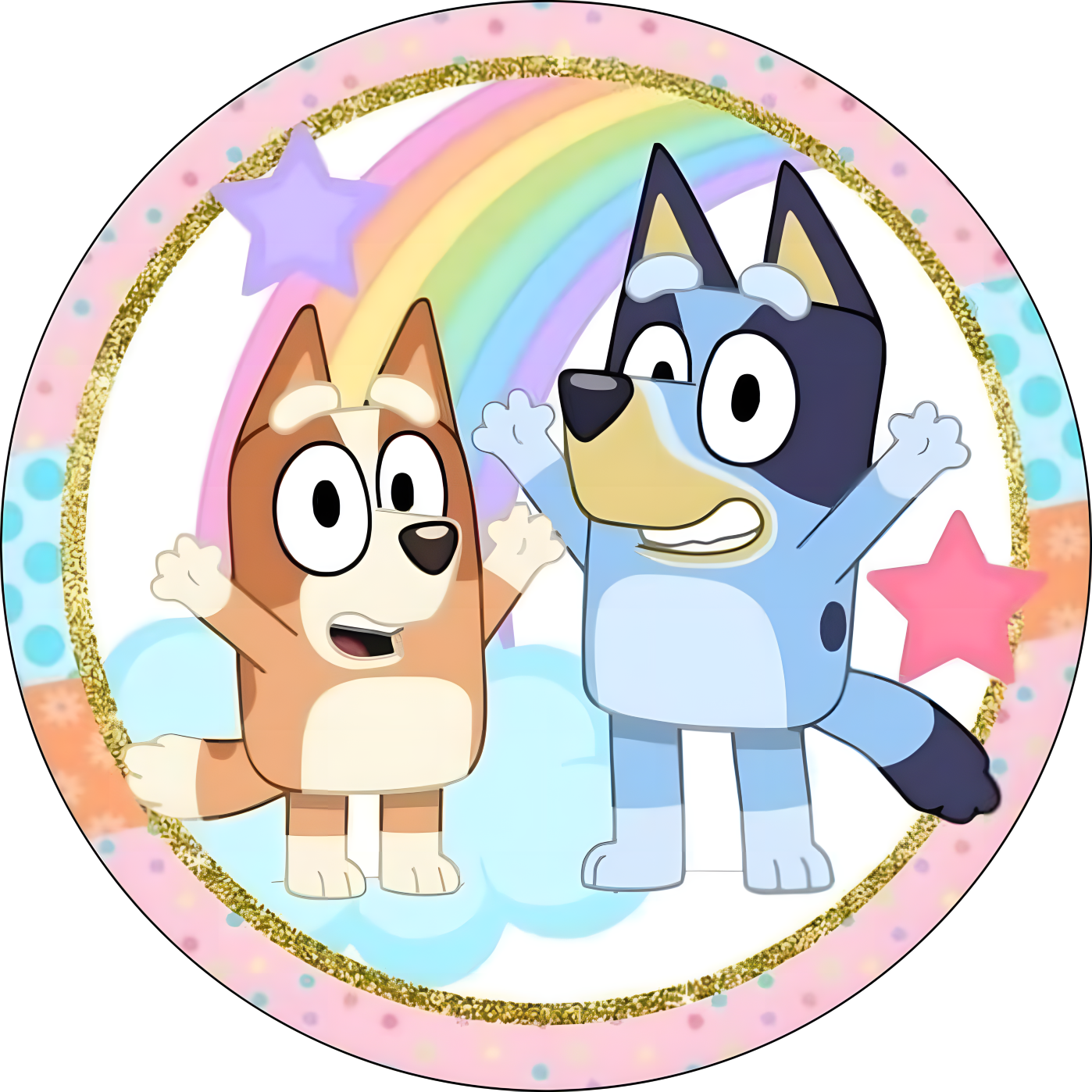 Oblea para tarta Bluey con nombre y edad personalizada, perfecta para fiestas infantiles