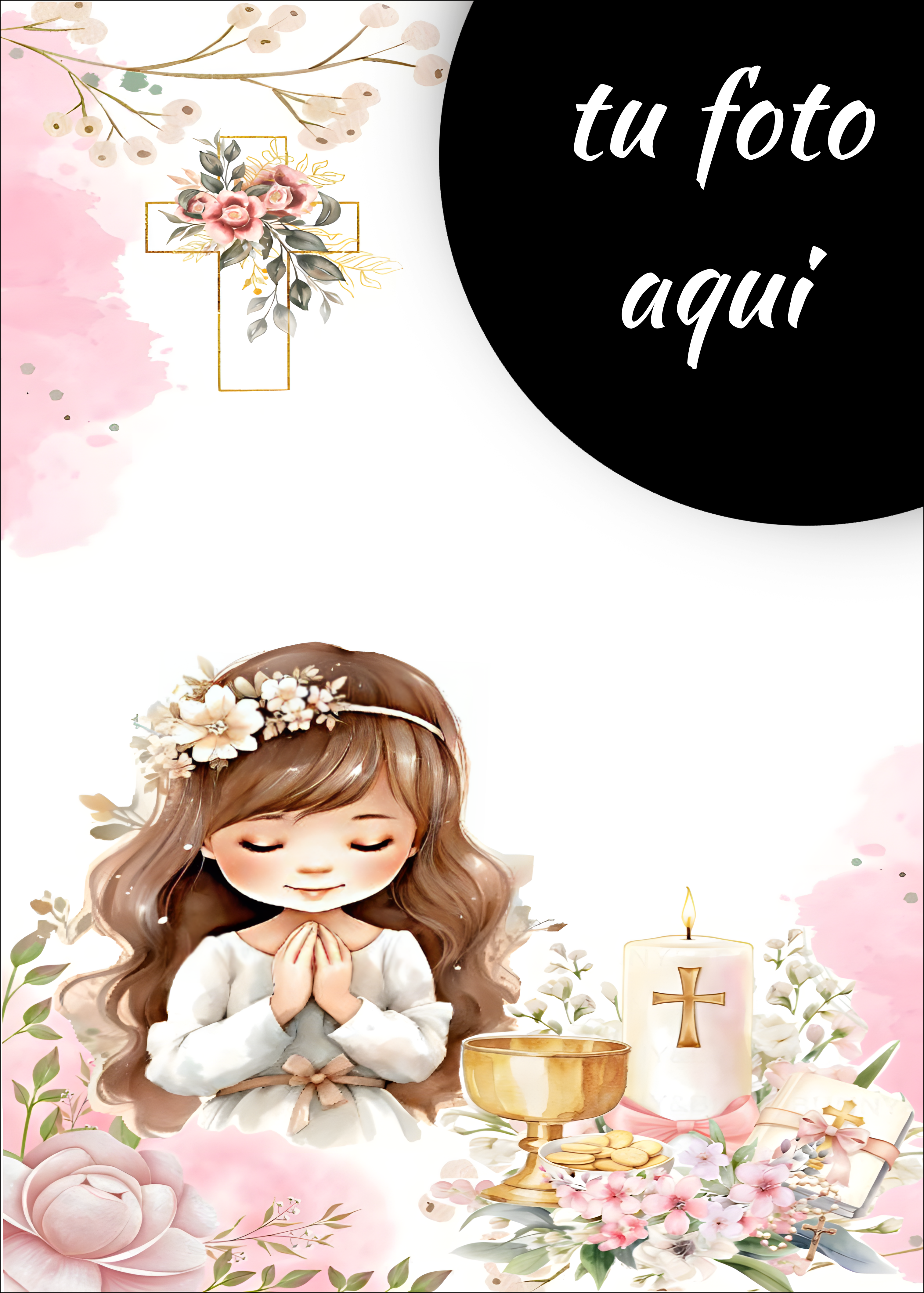 Oblea de comunión personalizada para niño con foto para tartas fondant o crema