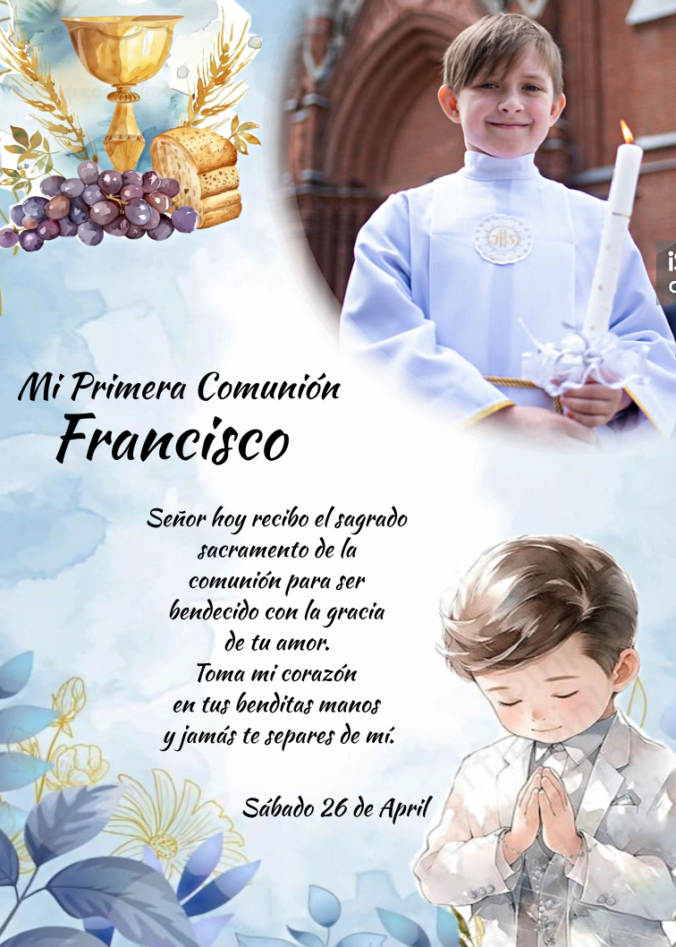 Papel de azúcar para tarta de comunión niño con diseño personalizado