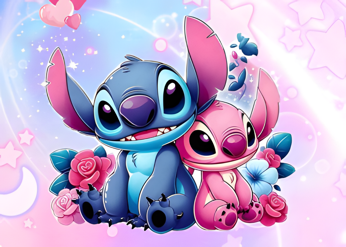 Imagen comestible de Stitch y Angel para decorar tartas infantiles