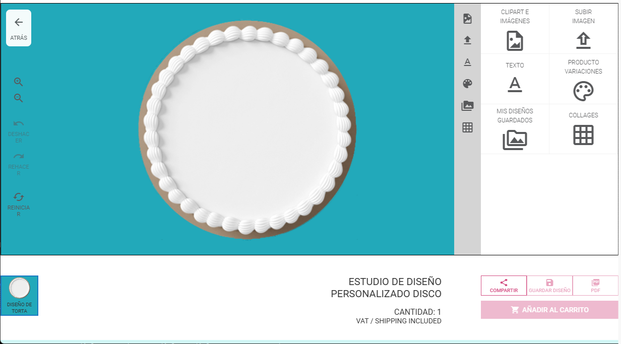 Herramienta de diseño online para obleas personalizadas con imagen comestible, círculo, disco, redondo