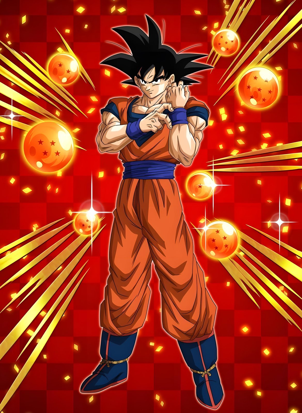 Lámina vertical personalizable de Dragon Ball con Goku y esferas sobre fondo rojo