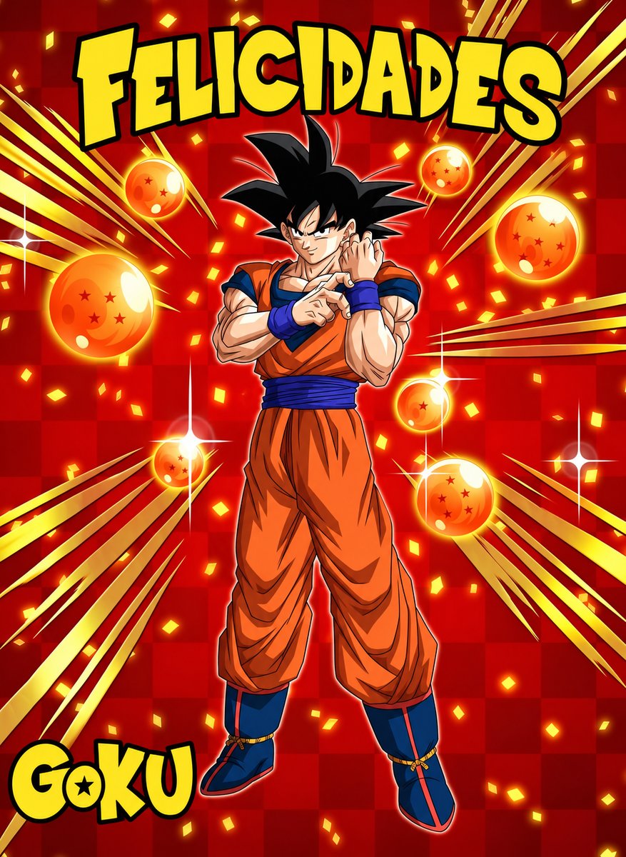 Lámina vertical personalizable de Dragon Ball con Goku y esferas sobre fondo rojo