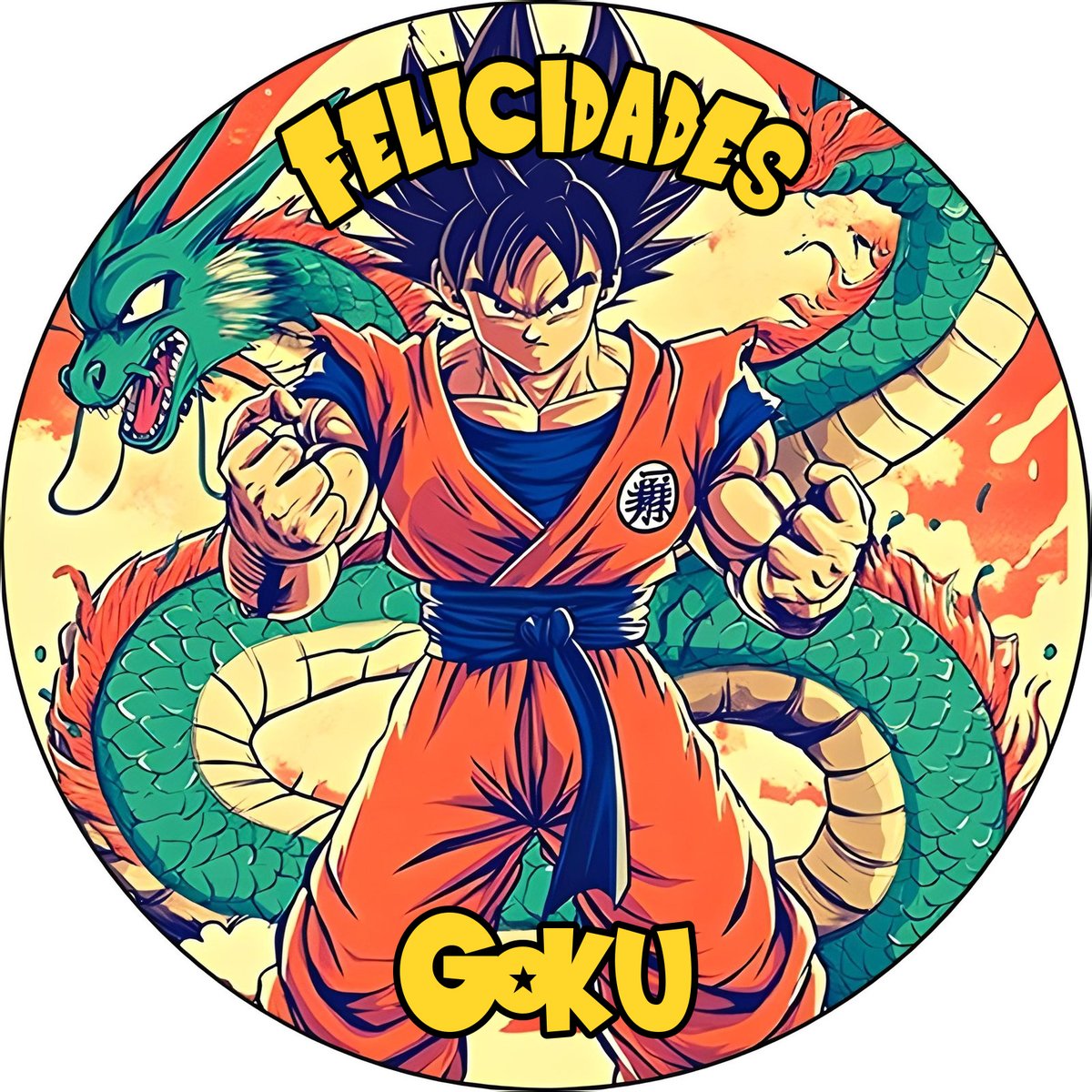 Oblea circular personalizable de Dragon Ball Z con Goku en la nube Kinton