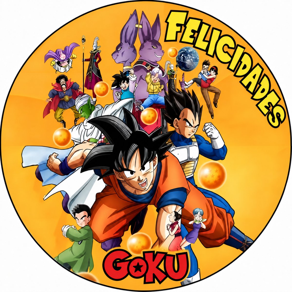 Oblea circular personalizable de Dragon Ball Z con Goku y sus amigos