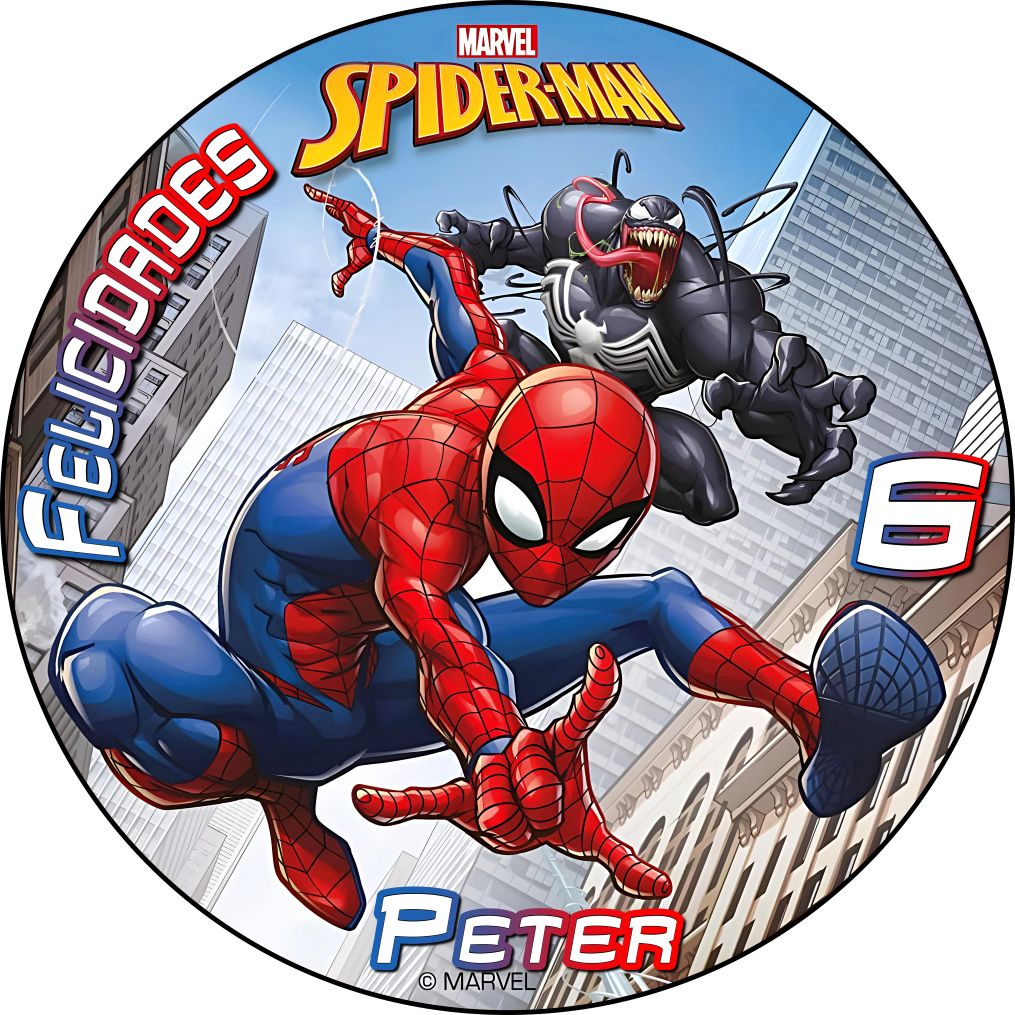Imagen comestible de Spiderman personalizada para tarta de cumpleaños infantil
