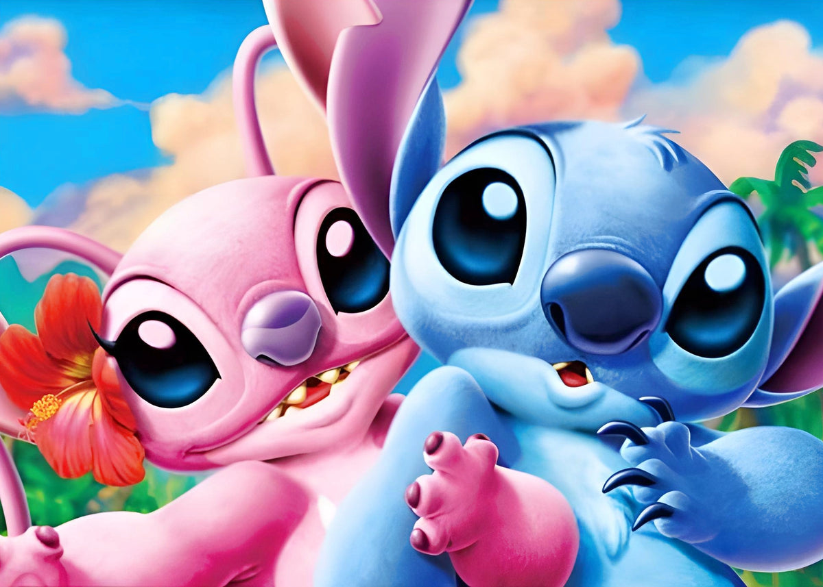 Imagen Comestible STITCH Y ANGEL con Foto Personalizada para Tartas – Nombre y Edad Incluidos