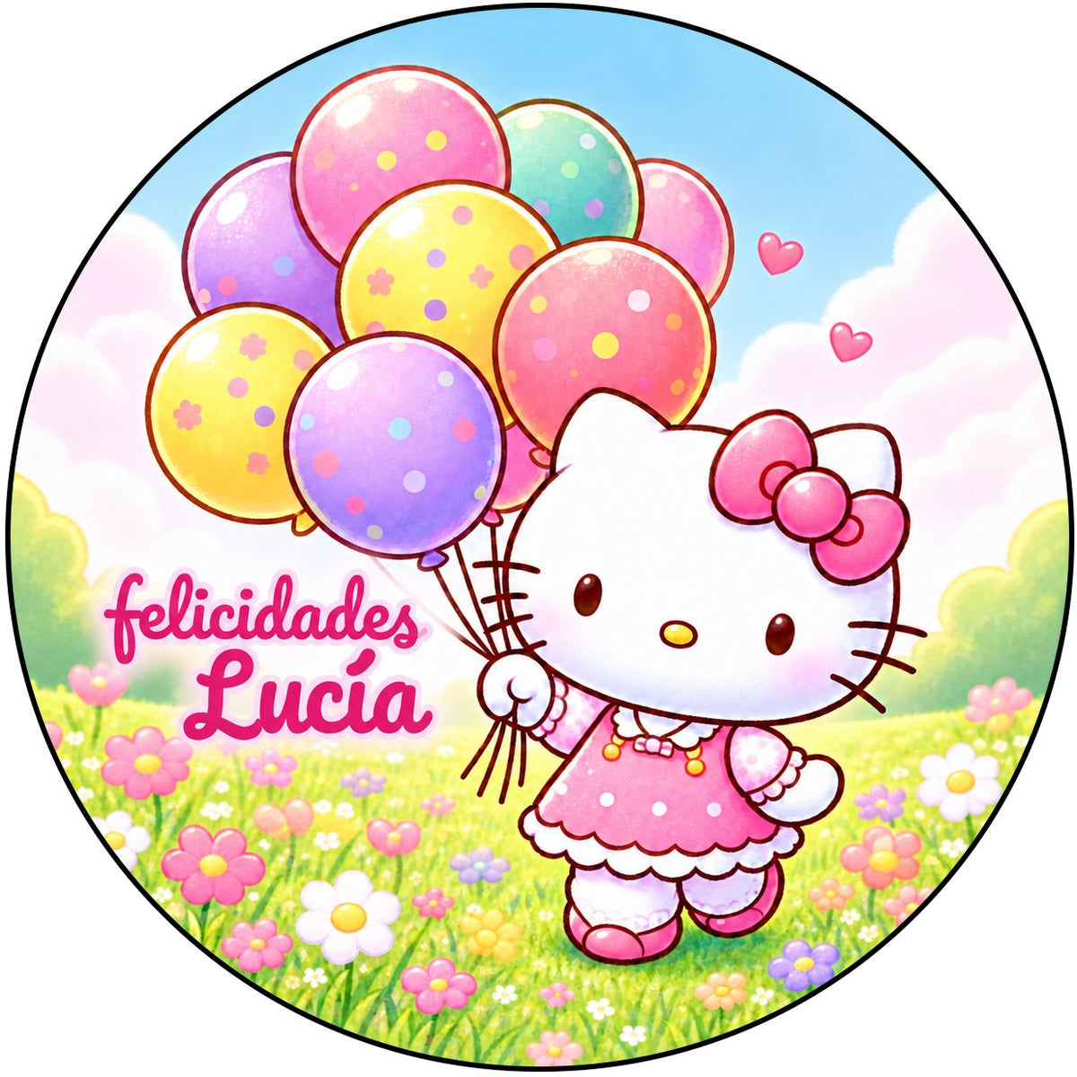 Imagen comestible en oblea HELLO KITTY en una oblea personalizada con una foto y un texto