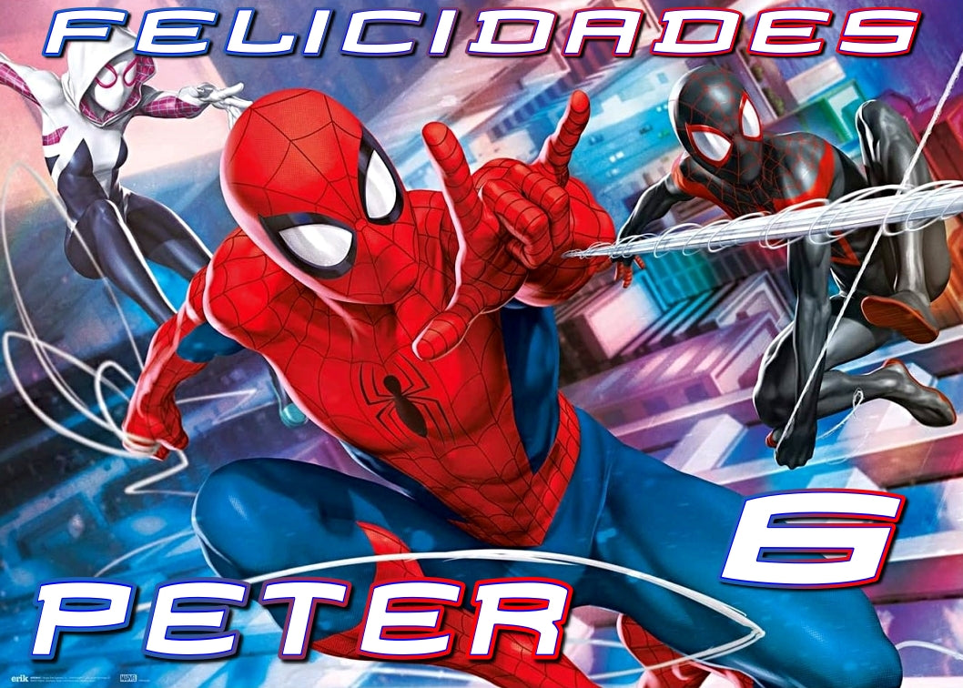 Foto comestible redonda para tarta con Spider-Man en pose de acción y logotipo Ultimate Spider-Man sobre fondo de telaraña.