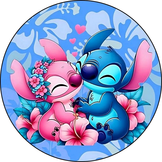 Lámina comestible Stitch y Angel con nombre para tarta de cumpleaños