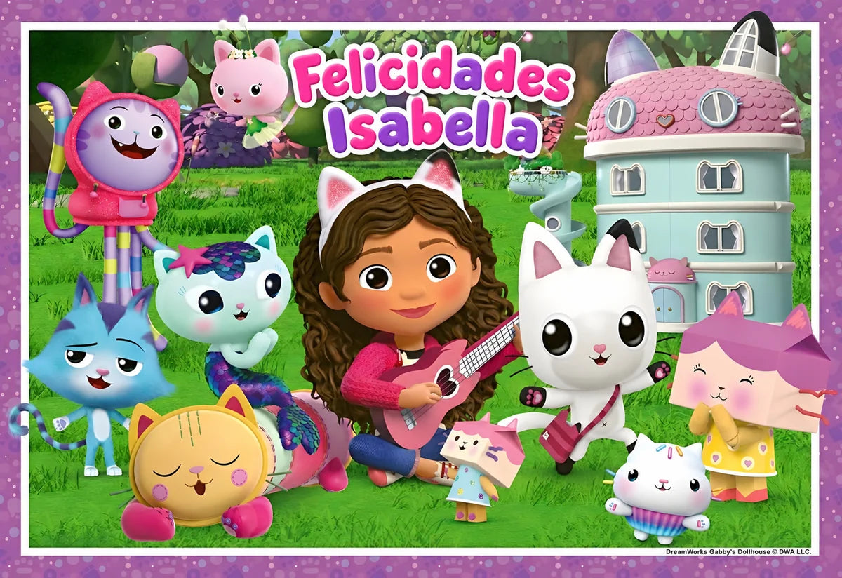 Oblea rectangular personalizable de La Casa de Muñecas de Gabby con la casa rosa