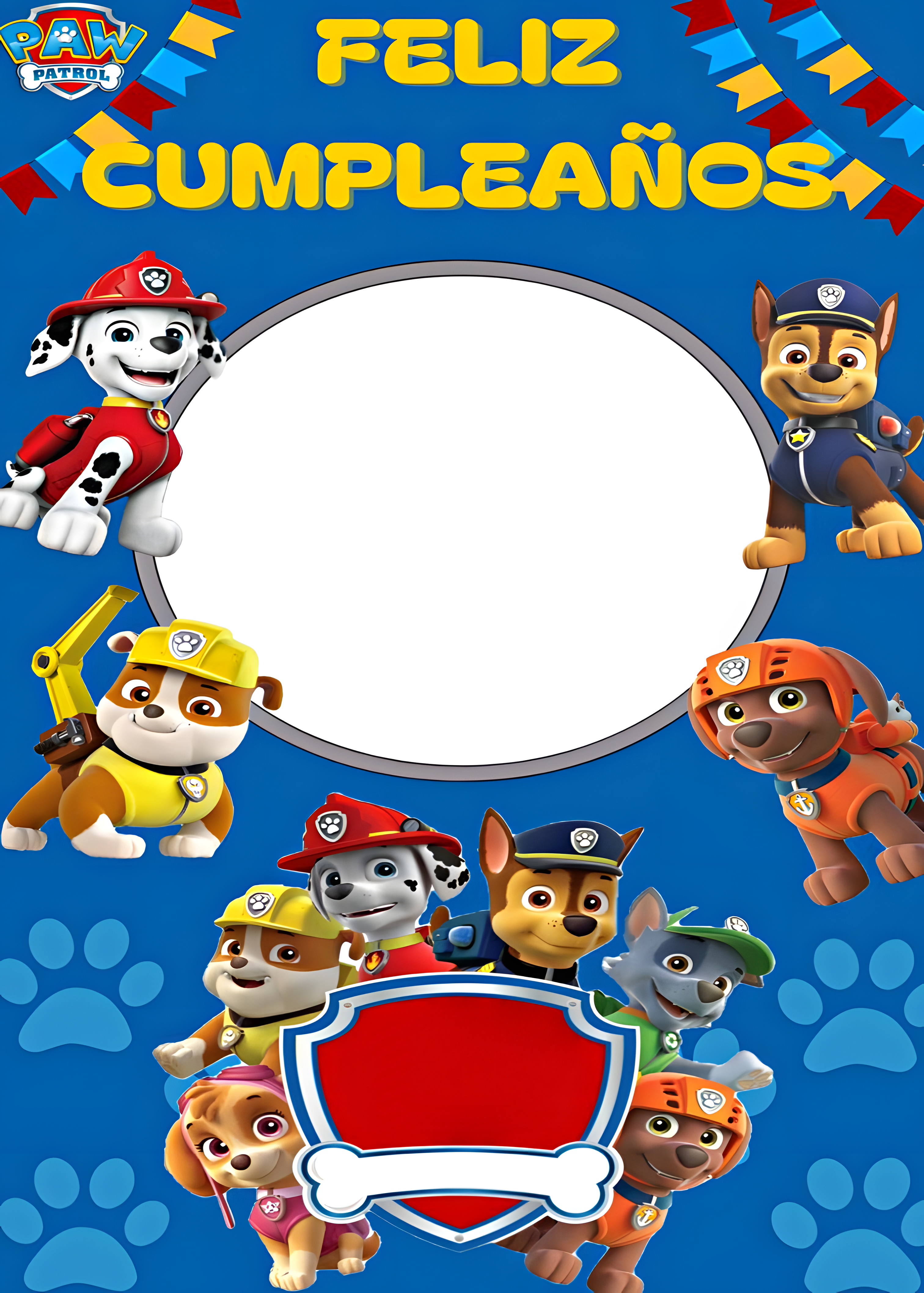 Imagen comestible redonda de La Patrulla Canina, Paw Patrol, impresa en papel de azúcar u oblea, perfecta para decorar tartas, cupcakes, magdalenas o galletas en fiestas de cumpleaños infantiles.