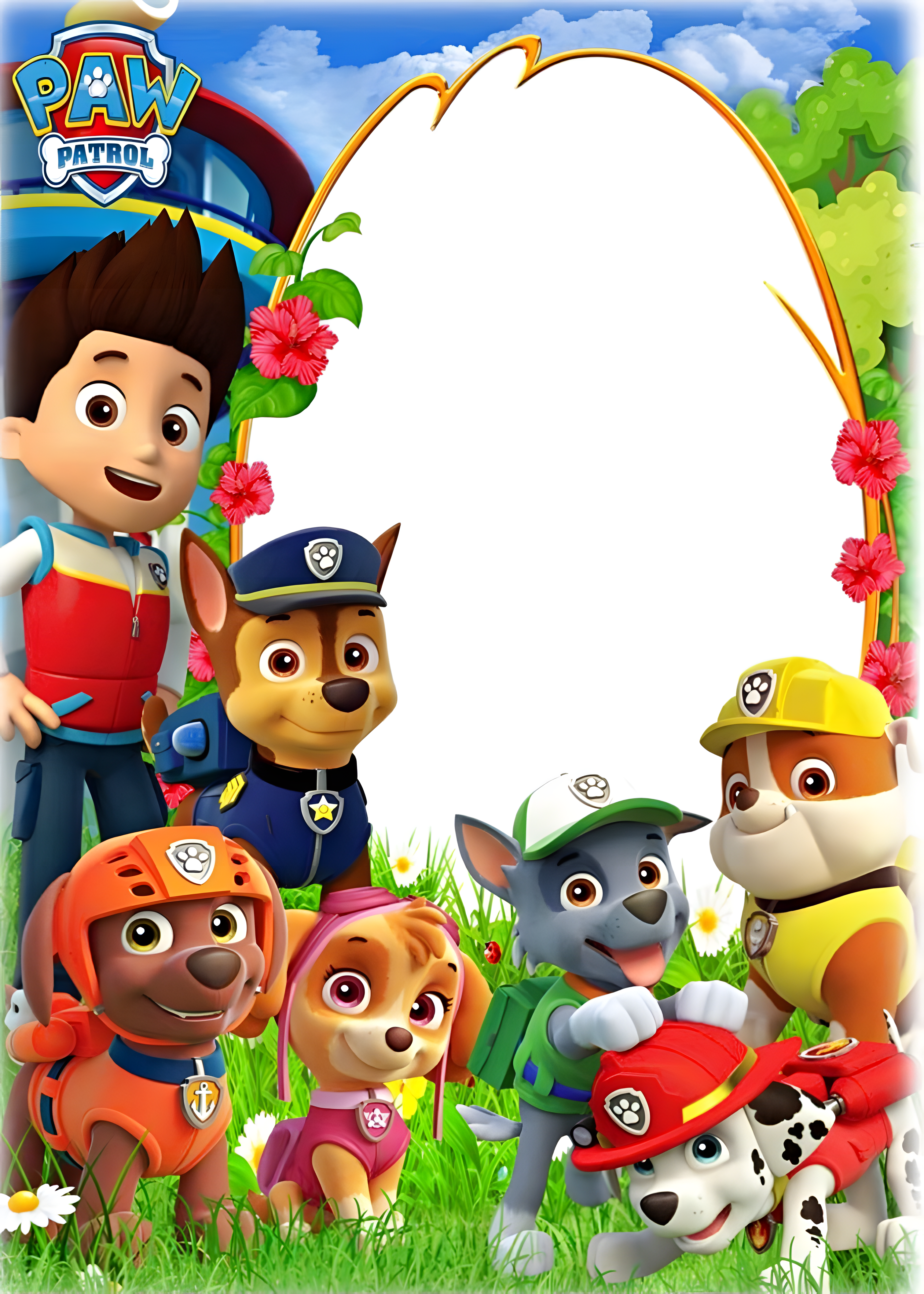 Imagen comestible redonda de La Patrulla Canina, Paw Patrol, impresa en papel de azúcar u oblea, perfecta para decorar tartas, cupcakes, magdalenas o galletas en fiestas de cumpleaños infantiles.