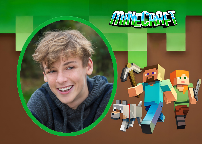 Imagen comestible para tarta MINECRAFT en oblea personalizada con foto y texto