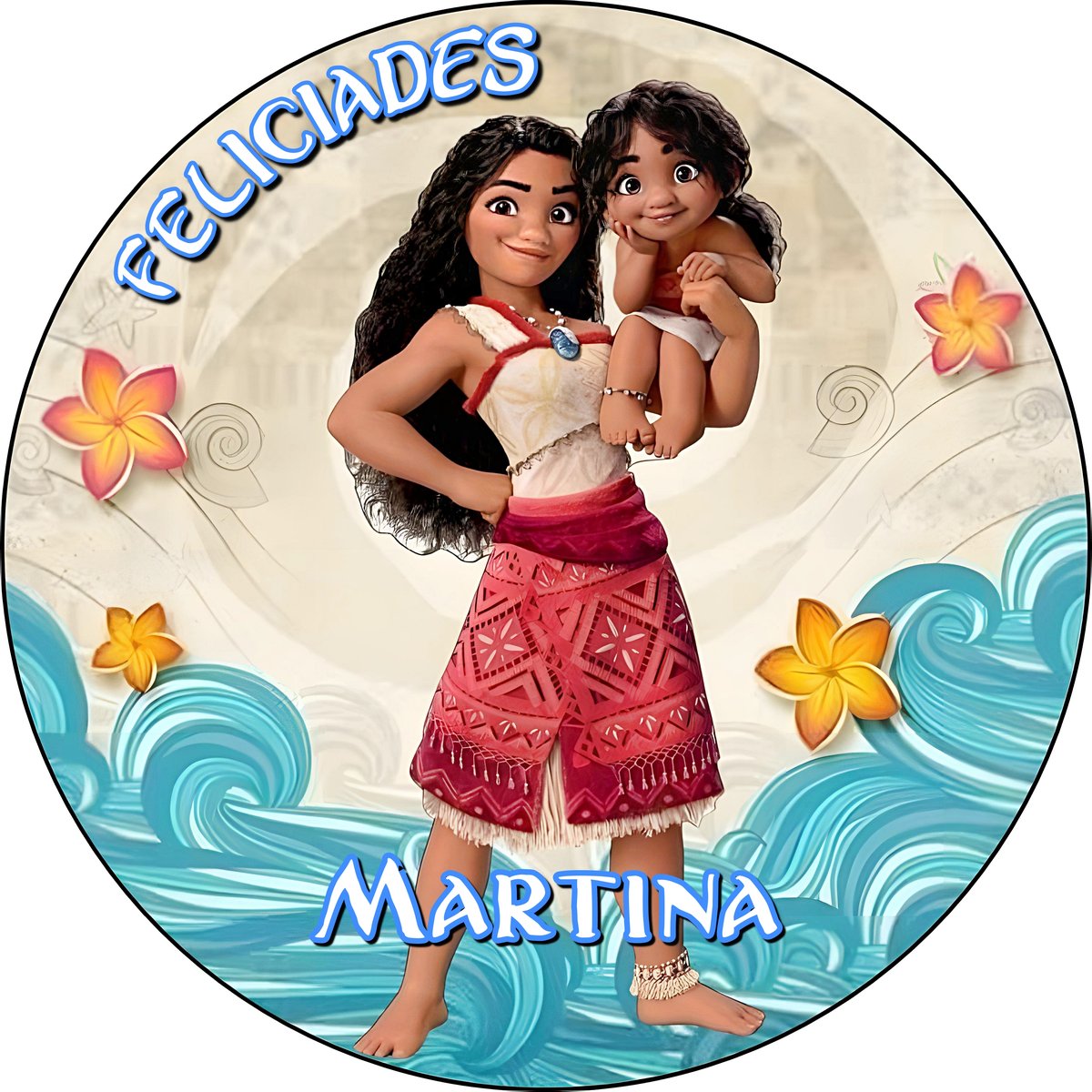 Imagen comestible en oblea MOANA, VAIANA en una oblea personalizada con una foto y un texto