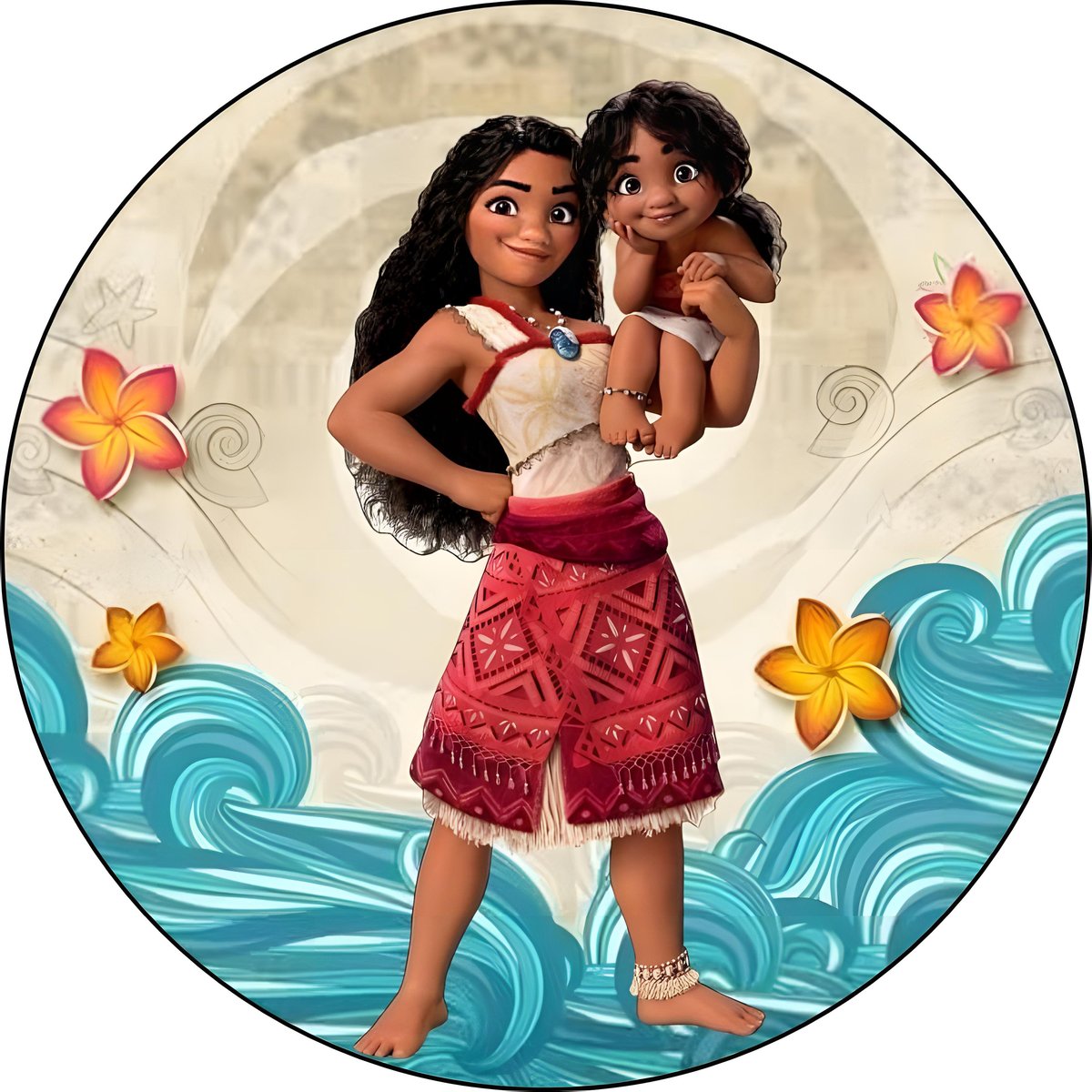 Imagen comestible en oblea MOANA, VAIANA en una oblea personalizada con una foto y un texto