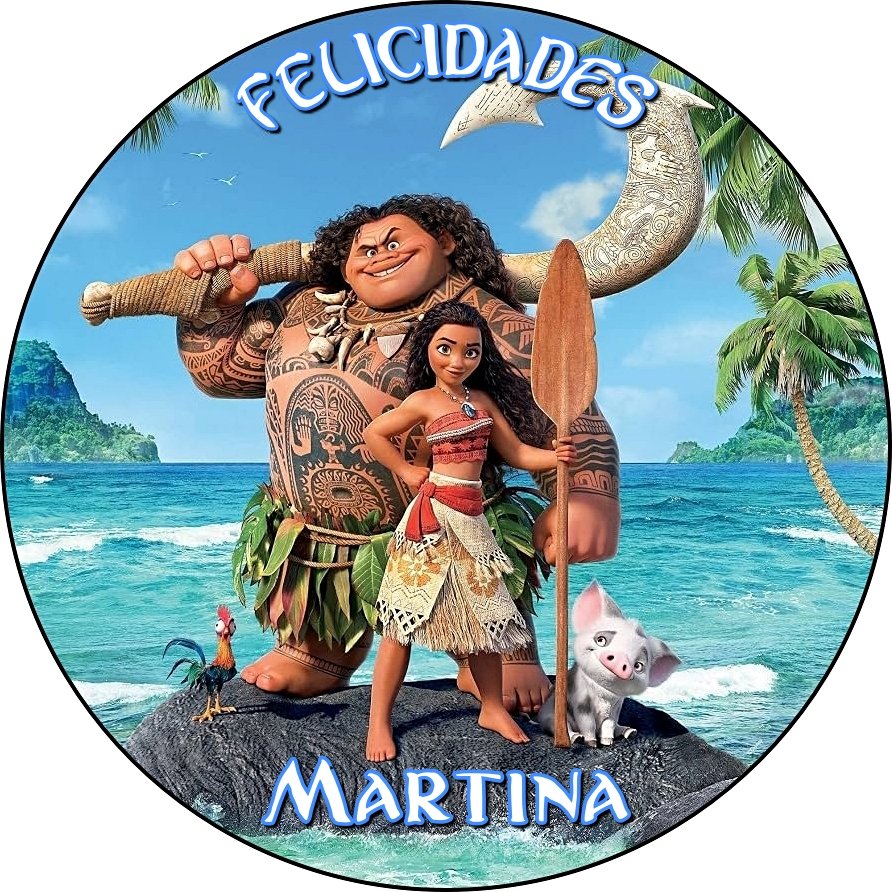 Oblea para tarta MOANA VAIANA con nombre y felicitación