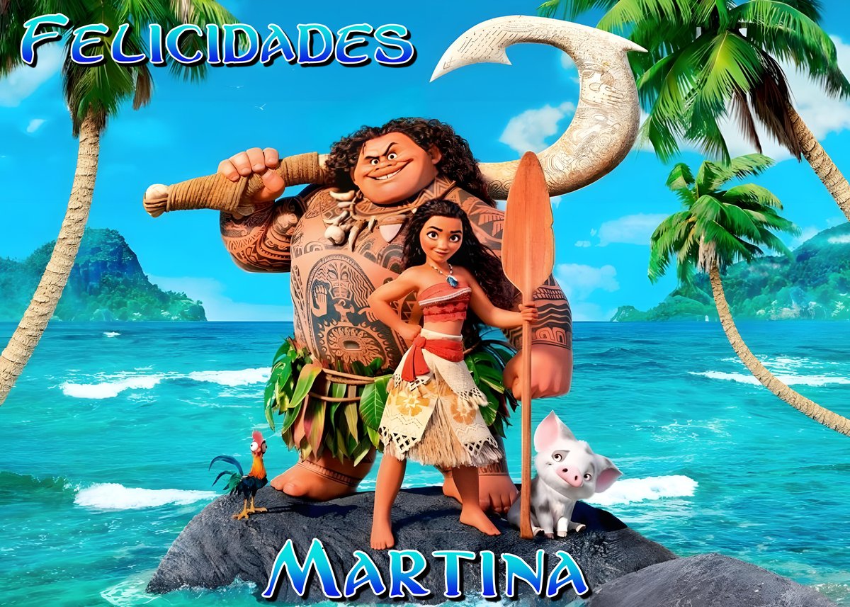 Imagen comestible en oblea MOANA, VAIANA personalizada para tartas y pasteles