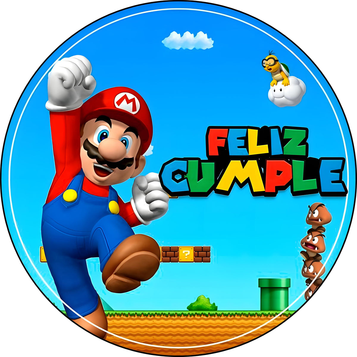 Decoración comestible personalizada de Super Mario para una tarta de cumpleaños
