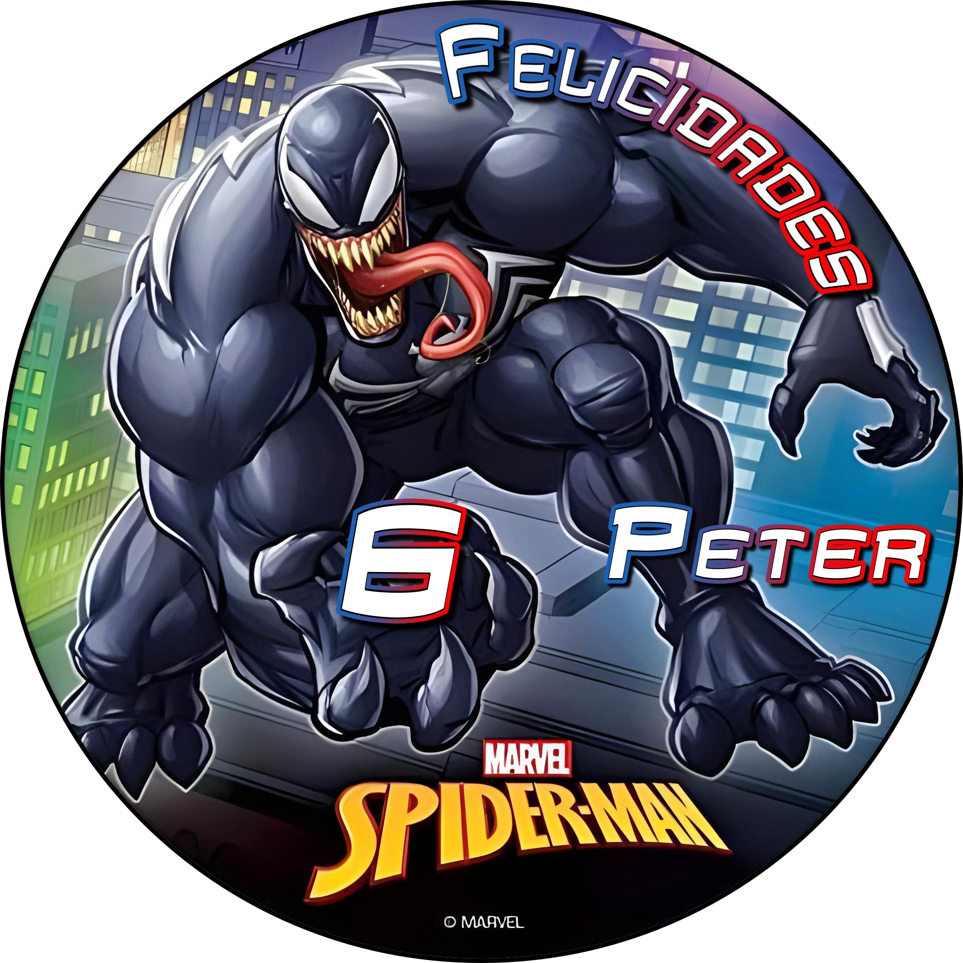 Decoración para tarta de Venom en oblea o papel de azúcar comestible