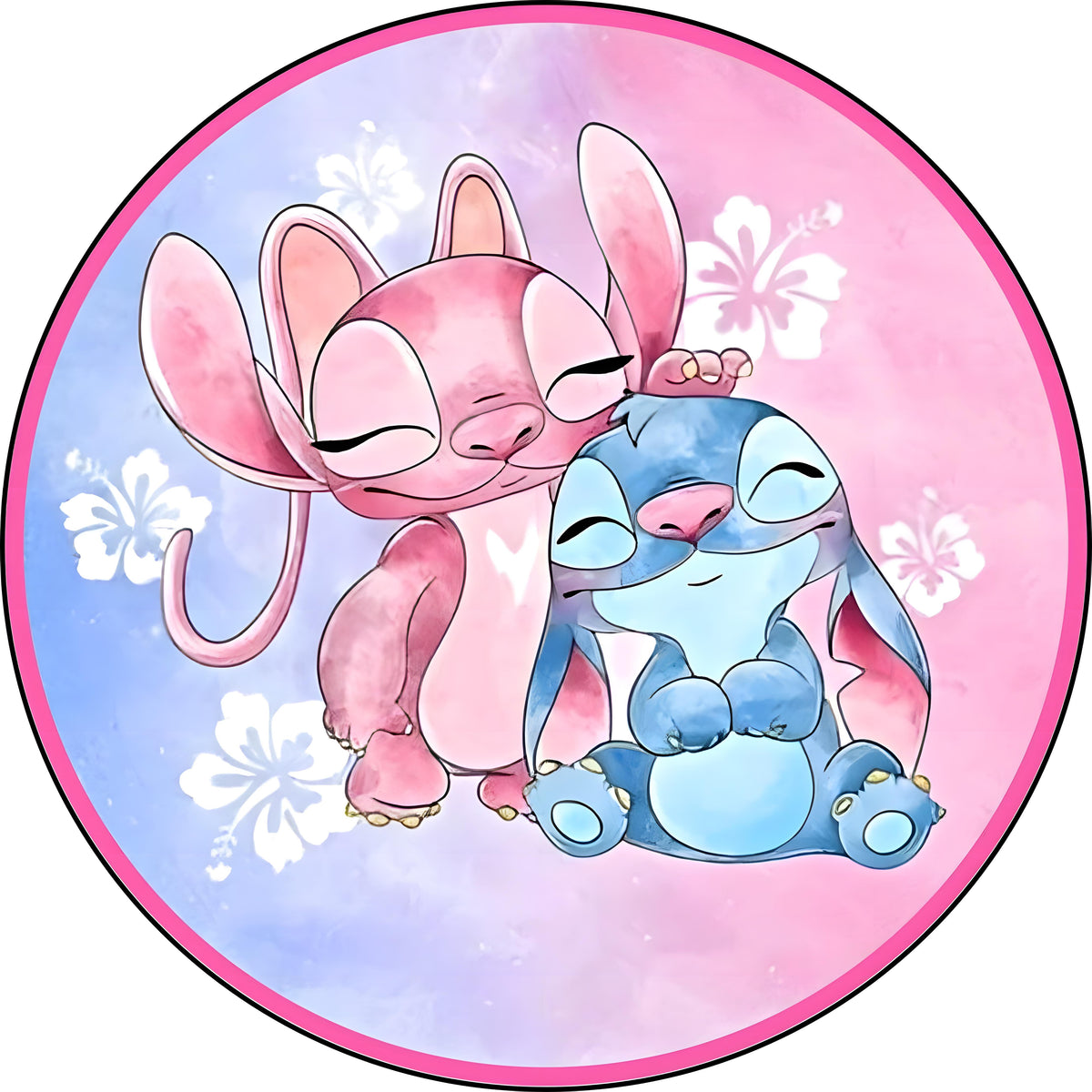 Oblea Stitch y Angel personalizada para tarta de cumpleaños infantil