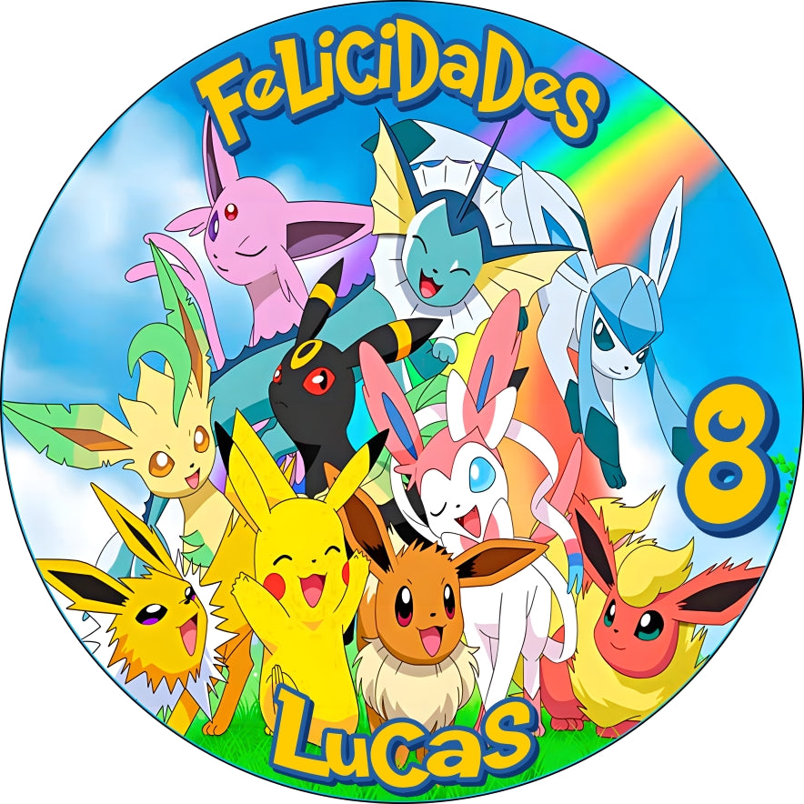 Imagen comestible Pokémon redonda para tarta de cumpleaños infantil