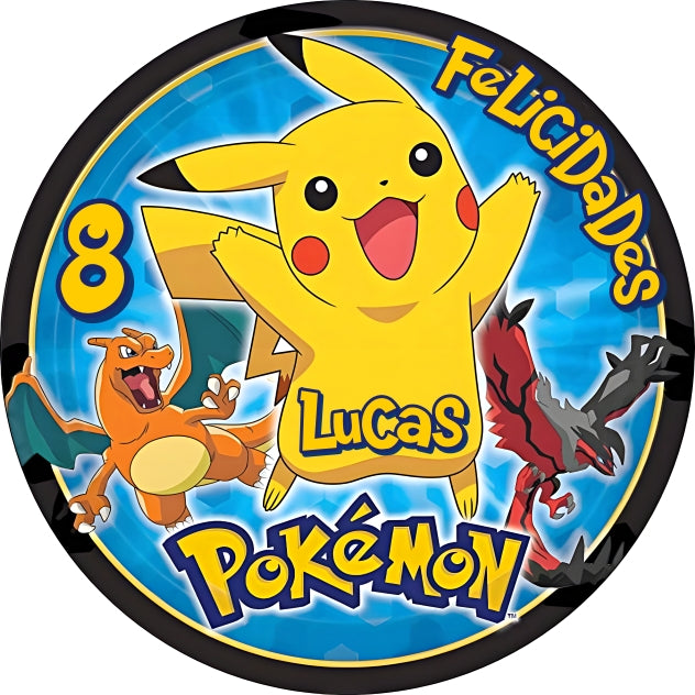 Papel de azúcar Pokémon personalizado con nombre y años del niño