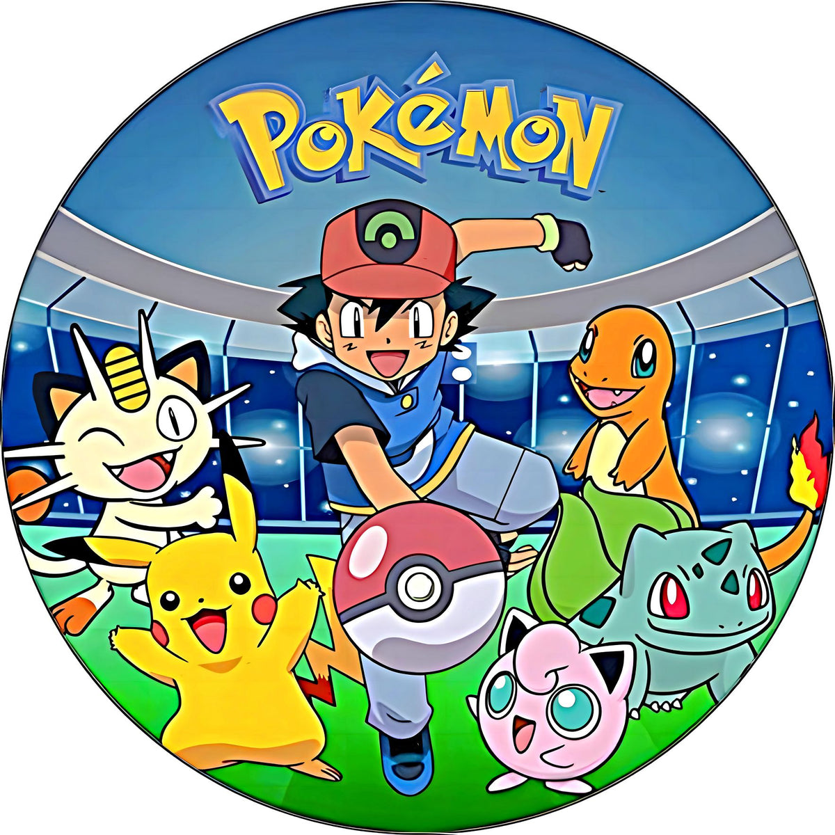 Oblea personalizada Pokémon con Pikachu y Ash para tarta de cumpleaños