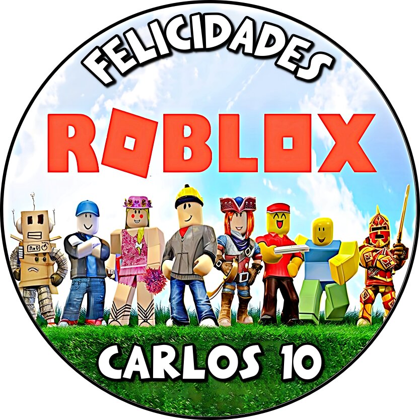 Diseño rectangular vertical con personajes de Roblox alrededor de un fondo espacial azul.