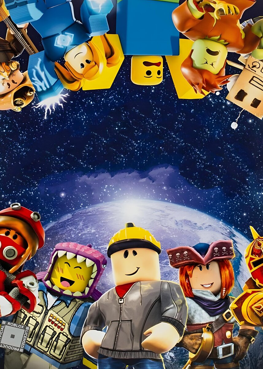 Diseño circular de Roblox con fondo espacial, personalizado con nombre, edad y felicitación.