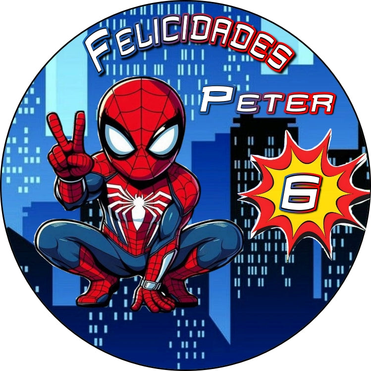 Imagen comestible para tarta de Spiderman personalizada con nombre y edad